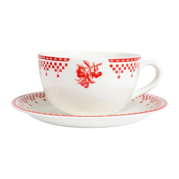 achat Comptoir De Famille Tasse Et Sous-tasse En Faïence Damier Rouge – Campagne 1