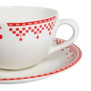 achat Comptoir De Famille Tasse Et Sous-tasse En Faïence Damier Rouge – Campagne 12