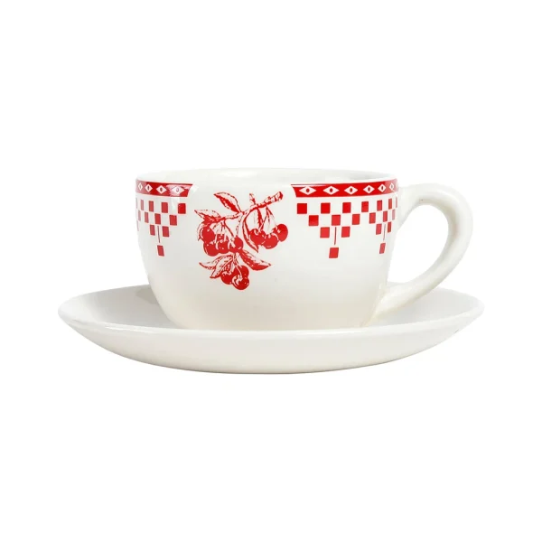 mode Comptoir De Famille Tasse à Thé Et Sous-tasse En Faïence Damier Rouge – Campagne 1