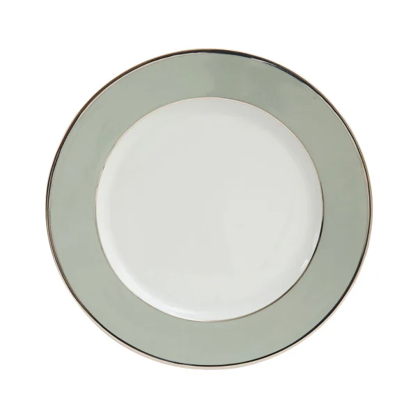 Côté Table Assiette Plate En Porcelaine Vert D’eau Et Platine D27cm – Ginger à prix imbattables 1