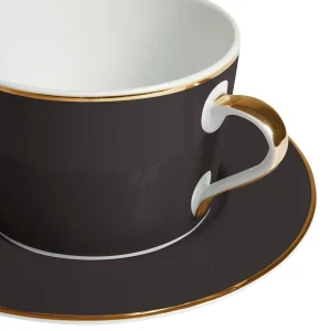 site pas cher Côté Table Tasse Et Sous-tasse En Porcelaine Noir Et Doré – Ginger 12