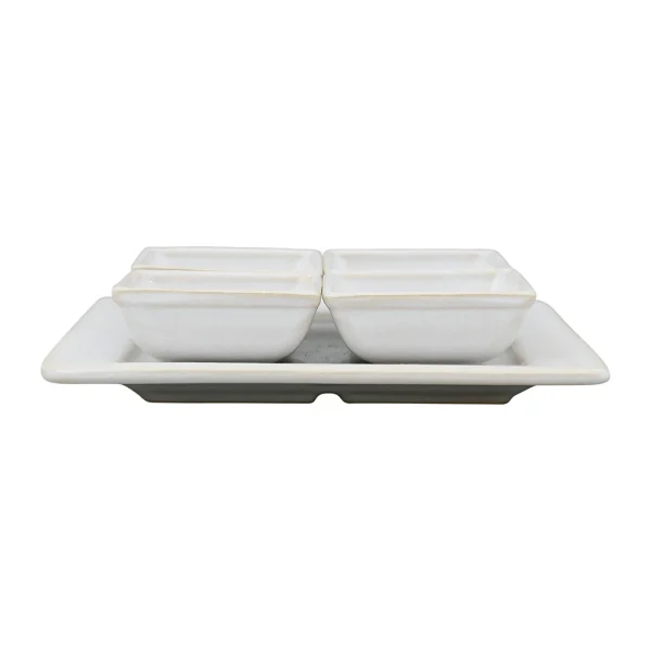 Côté Table Lot De 4 Coupelles Avec Plat En Grès Réactif Blanc – Flore grande marque pas cher 1