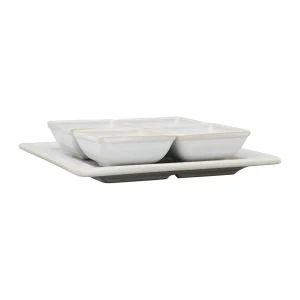 Côté Table Lot De 4 Coupelles Avec Plat En Grès Réactif Blanc – Flore grande marque pas cher 11