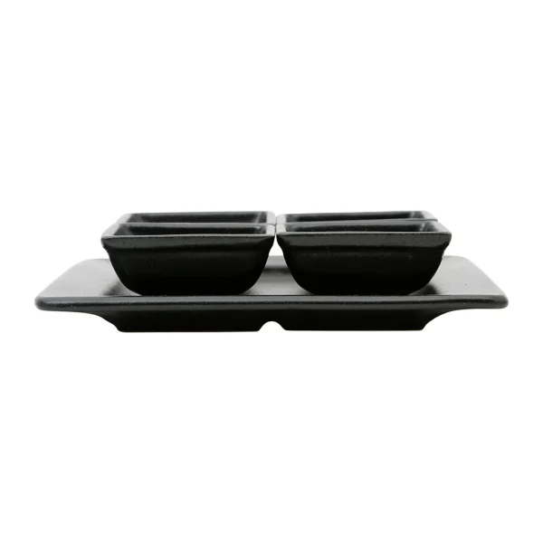 france Côté Table Lot De 4 Coupelles Avec Plat En Grès Noir Mat – Flore 1