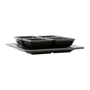 france Côté Table Lot De 4 Coupelles Avec Plat En Grès Noir Mat – Flore 15