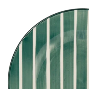 soldes pas cher Côté Table Assiette Plate Rayée Sauge D28cm En Faience – Campagne 9