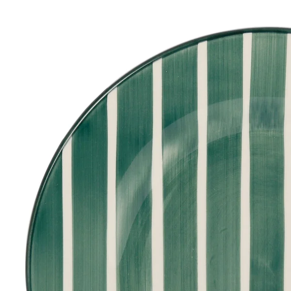 soldes pas cher Côté Table Assiette Plate Rayée Sauge D28cm En Faience – Campagne 4