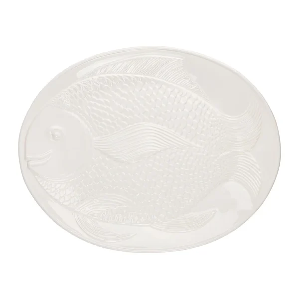 Côté Table Plat Ovale Poisson Blanc H4cm En Faience Prix très abordable 1