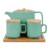 magasin en ligne france Jardin D’Ulysse Coffret Théière Avec 2 Mugs En Porceliane Vert D’eau Et Son Plateau – Eliska 17