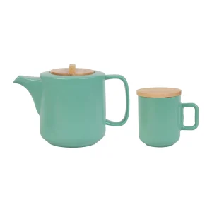 Jardin D’Ulysse Coffret Théière Avec 2 Mugs En Porceliane Vert D’eau Et Son Plateau – Eliska boutique pas cher 10