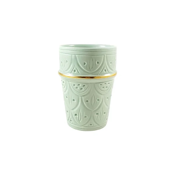 Service Clients Dédié Chabi Chic Tasse Vert Amande, Liseré Doré D8xh11cm – Beldi Empreinte 1