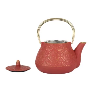 outlet soldes SEMA DESIGN Théière En Fonte Rouge Et Dorée – Lotus 8