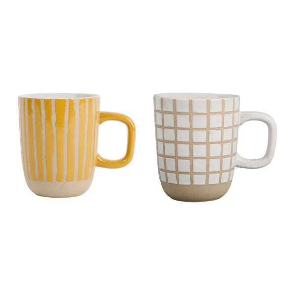 SEMA DESIGN Lot De 2 Mugs En Grès Jaune Et Blanc – Courba france 1