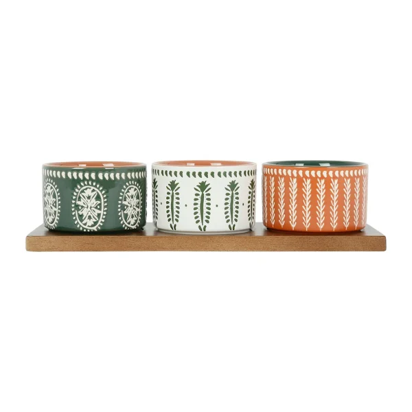 magasin pour SEMA DESIGN Lot De 3 Coupelles En Grès Et Plateau Terracotta, Vert Et Blanc – Romance Vegetal 1