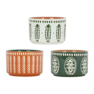 magasin pour SEMA DESIGN Lot De 3 Coupelles En Grès Et Plateau Terracotta, Vert Et Blanc – Romance Vegetal 12