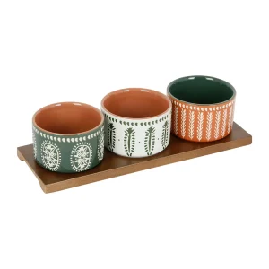 magasin pour SEMA DESIGN Lot De 3 Coupelles En Grès Et Plateau Terracotta, Vert Et Blanc – Romance Vegetal 14