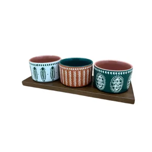 magasin pour SEMA DESIGN Lot De 3 Coupelles En Grès Et Plateau Terracotta, Vert Et Blanc – Romance Vegetal 10