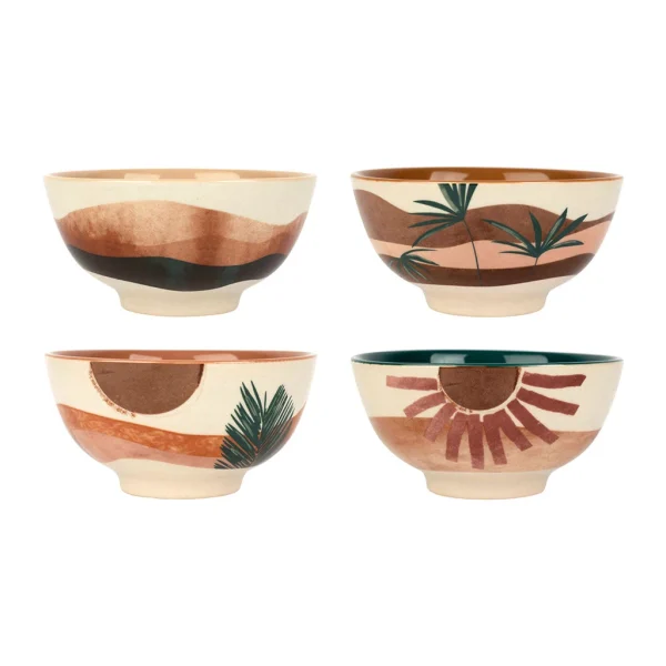 SEMA DESIGN Bols X4 Terracotta Et Vert 30cl En Porcelaine – Sweet Leaves magasin en ligne france 1