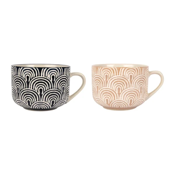 magasin en ligne france SEMA DESIGN Tasse à Déjeuner X2 Arc En Ciel Taupe Et Bleu Marine 60cl En Grès – Blue Sand 1