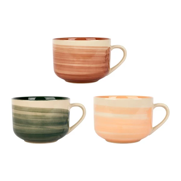 SEMA DESIGN Tasse Dejeuner X3 Sweet Leaves Terracotta+vert+corail 60cl-d12xh8.5cm Gres soldes luxe 1