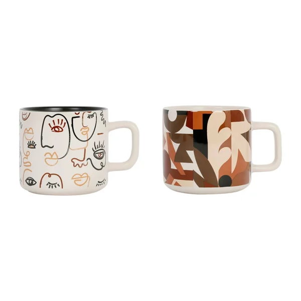 à prix très bas SEMA DESIGN Tasses à Thé X2 Visage Beige Et Brun 37.5cl En Grès – Terre Brulée 1