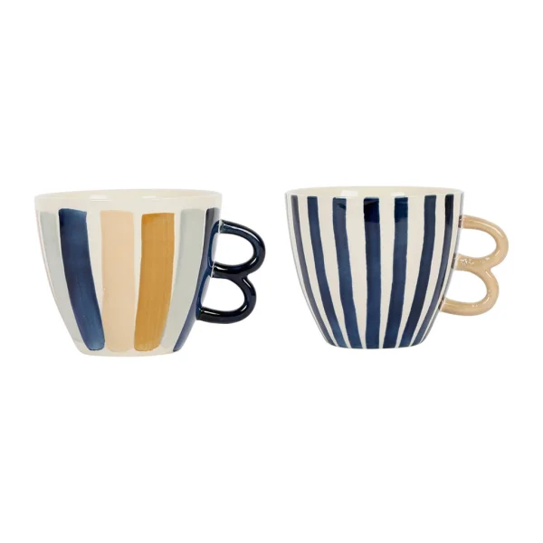 outlet SEMA DESIGN Tasse à Déjeuner X2 Bleu Et Beige 60cl En Grès – Blue Sand 1