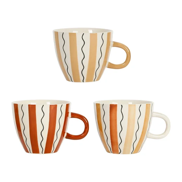 Nouveau SEMA DESIGN Tasses à Déjeuner X3 Rayés Terracotta 60cl En Grès – Madeira 1