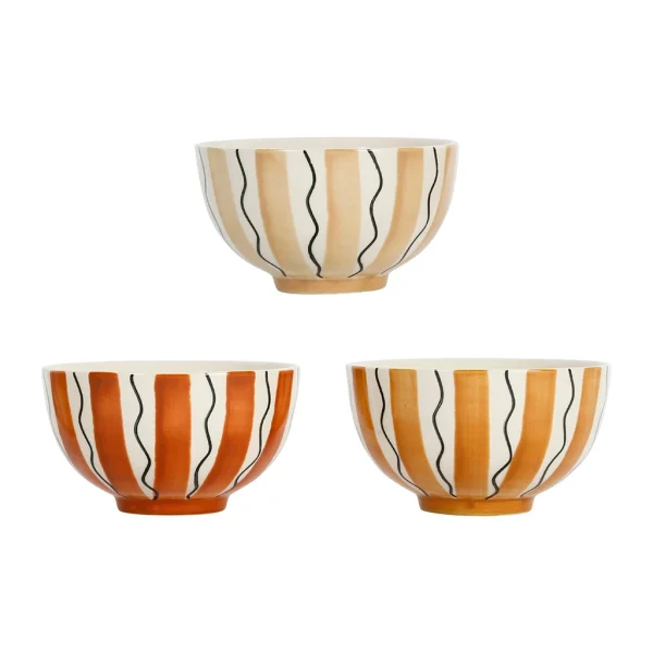 luxe soldes SEMA DESIGN Bols X3 Rayés Terracotta 32.5cl En Grès – Madeira 1