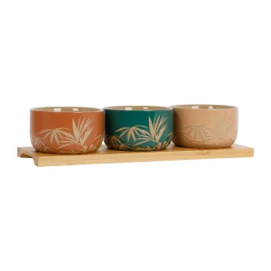 magasin SEMA DESIGN Coupelles X3 Feuilles En Grès Et Plateau En Bois émeraude, Terracotta Et Corail – Sweet Leaves 8