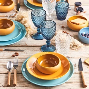 BASTIDE Assiette Plate En Grès Bleu D25cm – Itya soldes pas cher 7