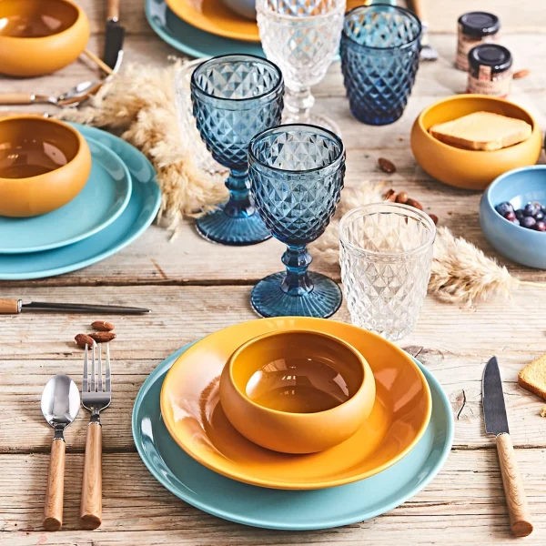 BASTIDE Assiette Plate En Grès Bleu D25cm – Itya soldes pas cher 3